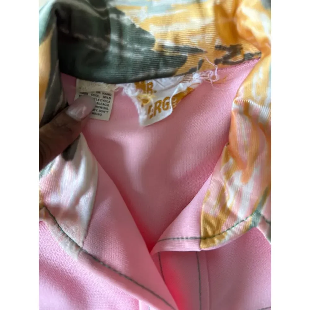 Vintage Mr. Berg Pink 2 Piece Pantsuit Printed Collar Wide Leg